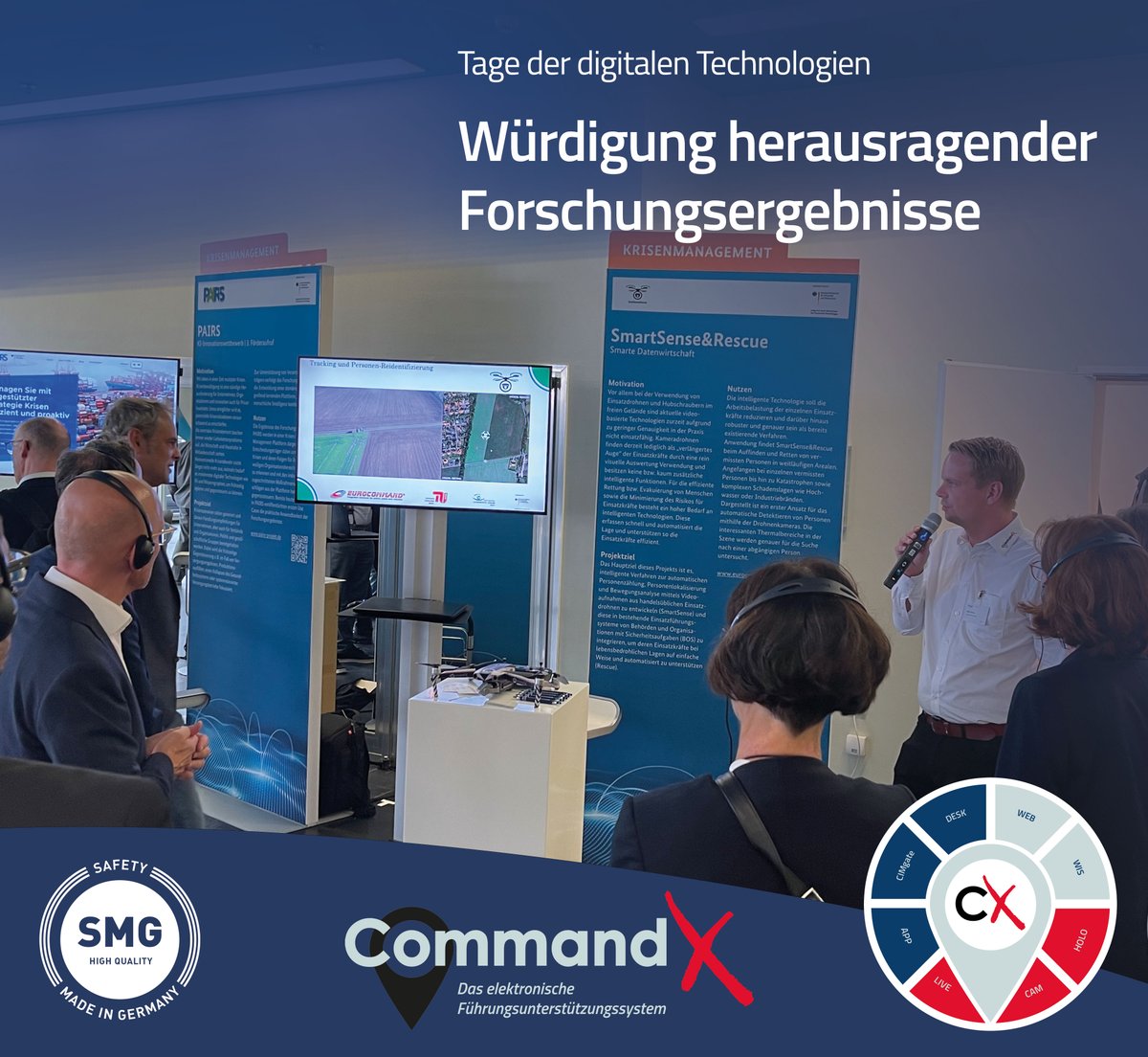 EurocommandGmbH's tweet photo. SmartSense&amp;Rescue zählt zu den herausragenden Projekten aus den anwendungsnahen Technologie-Programmen des @BMWK. SSR zeigt, was möglich ist. Mehr hier: https://t.co/YbydseZlLF
#eurocommand #commandx #forschung #smartsenseandrescue #führungsunterstützung #bevölkerungsschutz https://t.co/6jYpXEHi6b