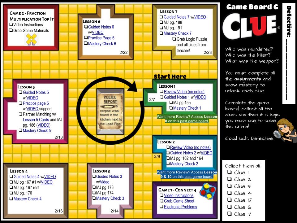 When students complete segments of this progress tracker, they receive a clue to help them solve the mystery at the end of the unit!