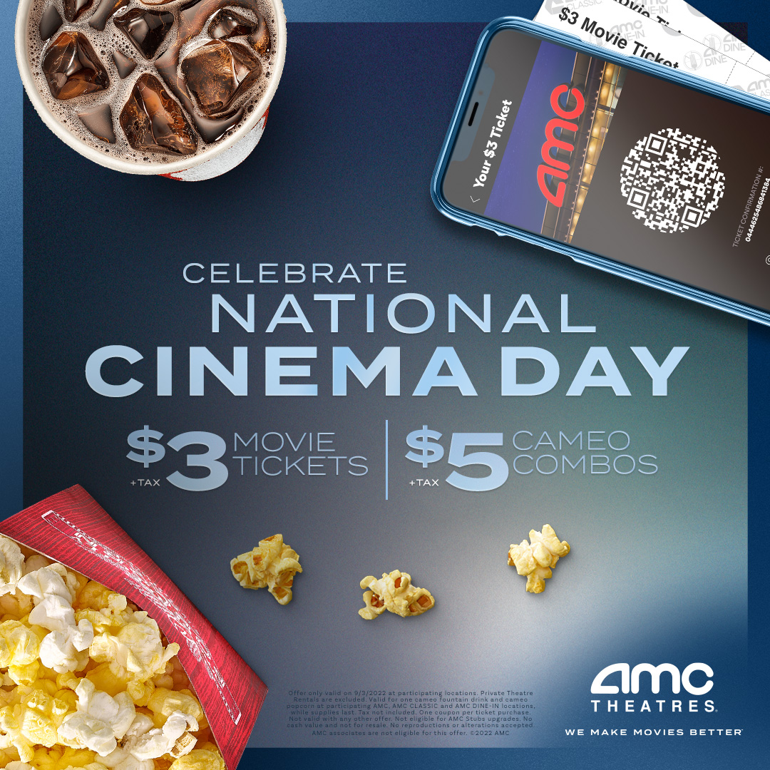 TheVieraCo's tweet photo. TODAY - Saturday, September 3rd is NATIONAL CINEMA DAY! AMC is showing movies for only $3 and a popcorn/drink combo is only $5 (plus tax). So head up to @TheAvenueViera to see what's playing! 
https://t.co/WPj0JEfOe0

@AMCTheatres 

#Vierafl #VieraLiving #Movies https://t.co/kiOTTO7lmx