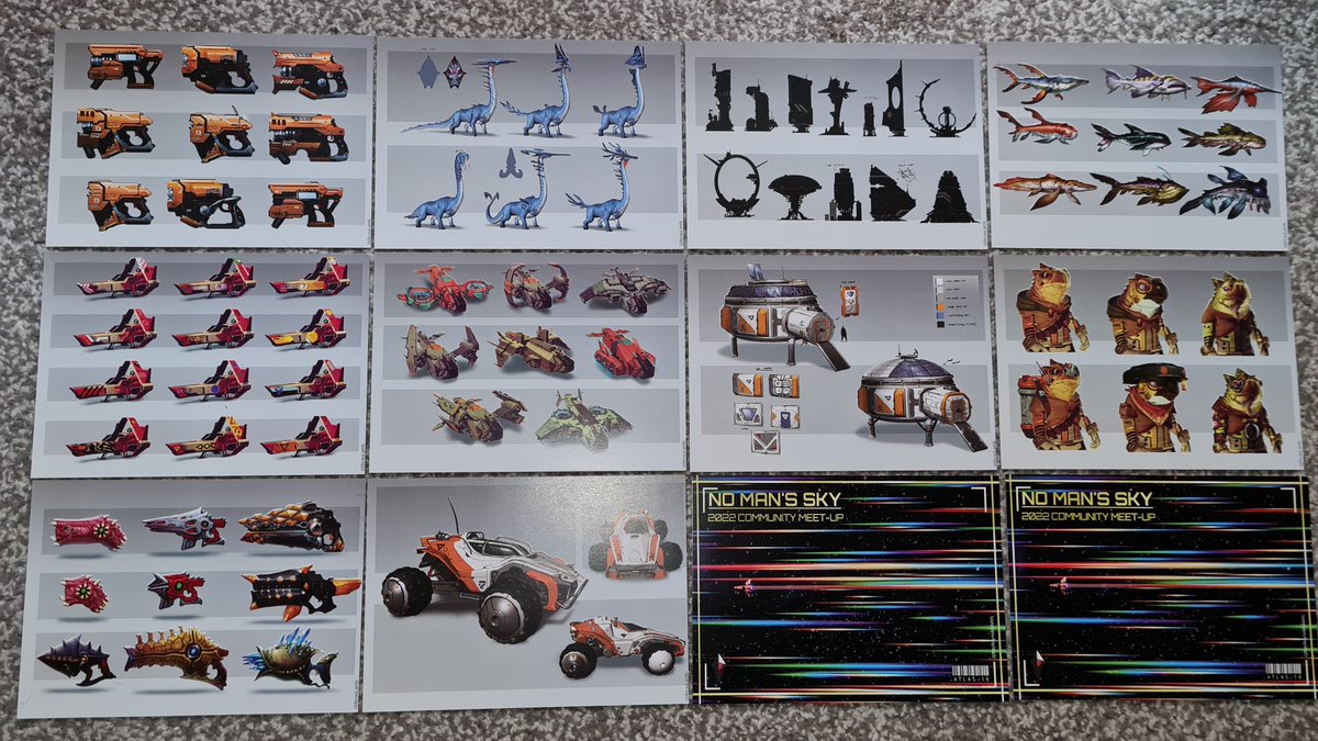 ProceduralTRV's tweet photo. A closer look at the #NoMansSky postcards I won during the raffle last week at the #NMSMeetup2022
They feature a bunch of community screenshots, and some awesome NMS concept art by @BeauLamb
(click to expand images) https://t.co/Bn1Jtbvtno