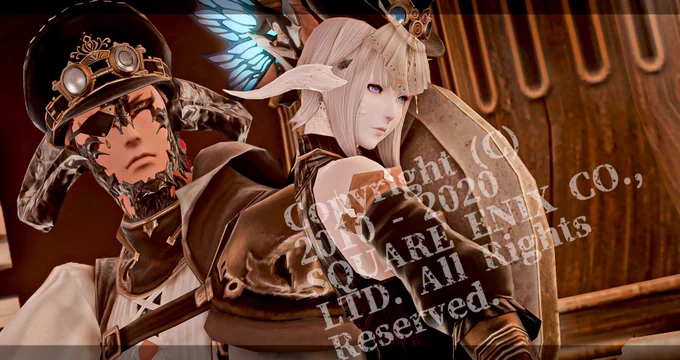 コピラ自分で入れる前提の撮り方するからデフォルトのコピラだけだともの足りねんだわ( #FF14お洒落にコピーライト入れる選手権 