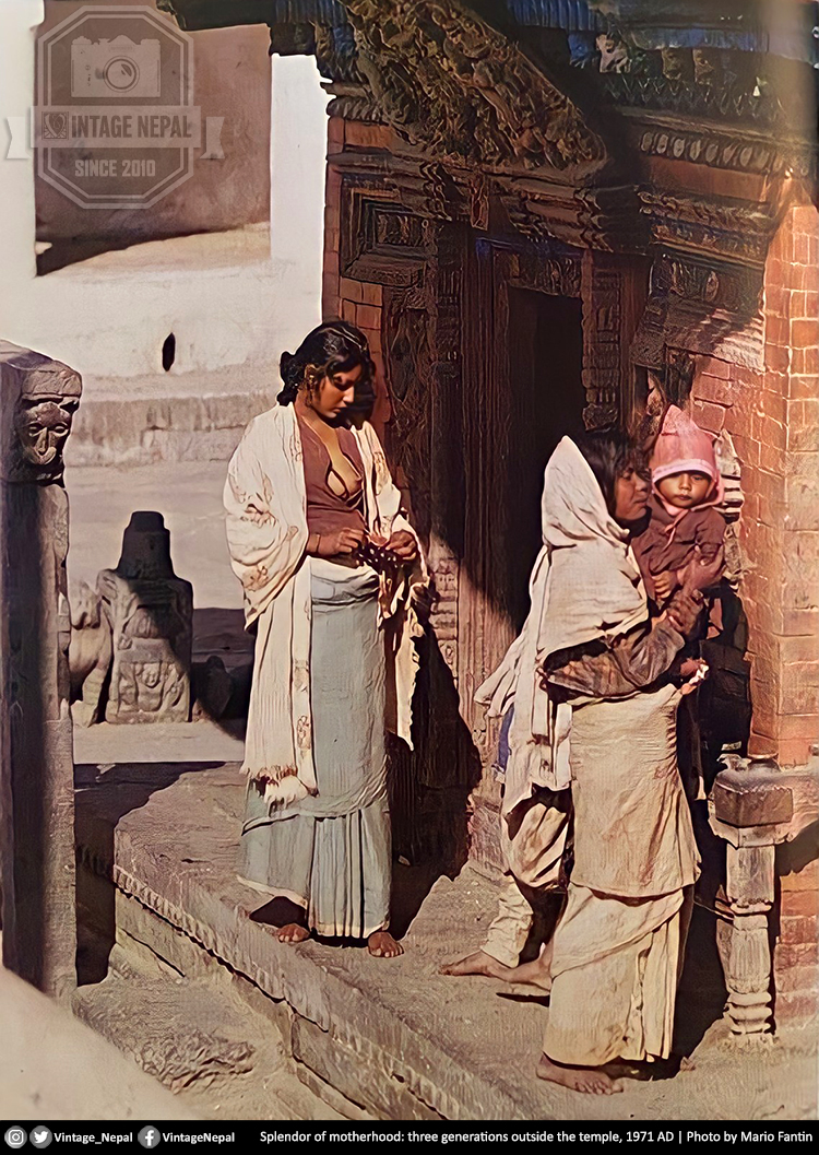 Vintage_Nepal's tweet photo. Splendor of motherhood: three generations outside the temple.

1971 AD | Photo by Mario Fantin @Vintage_Nepal https://t.co/3gWrwRAd5s