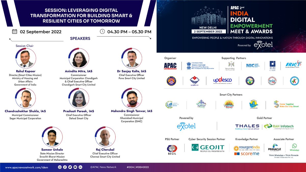 SmartCities_HUA's tweet photo. Shri. Rahul Kapoor, Director SC-III (Smart Cities Mission), @MoHUA_India chaired the session " Leveraging  Digital Transformation for Building Smart &amp; Resilient  Cities of Tomorrow " 2nd India  Digital  Empowerment  Meet &amp; Awards Event. https://t.co/ZAouq5Zkr4