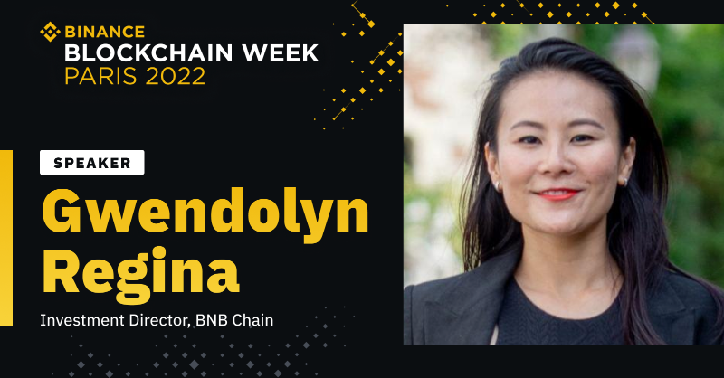 binance's tweet photo. Want to learn more about #BNB Chain (who just turned two, btw 🥳)?
 
Gwendolyn Regina, Investment Director at @BNBCHAIN will be joining us at #BinanceBlockchainWeek Paris to educate you all live on stage!