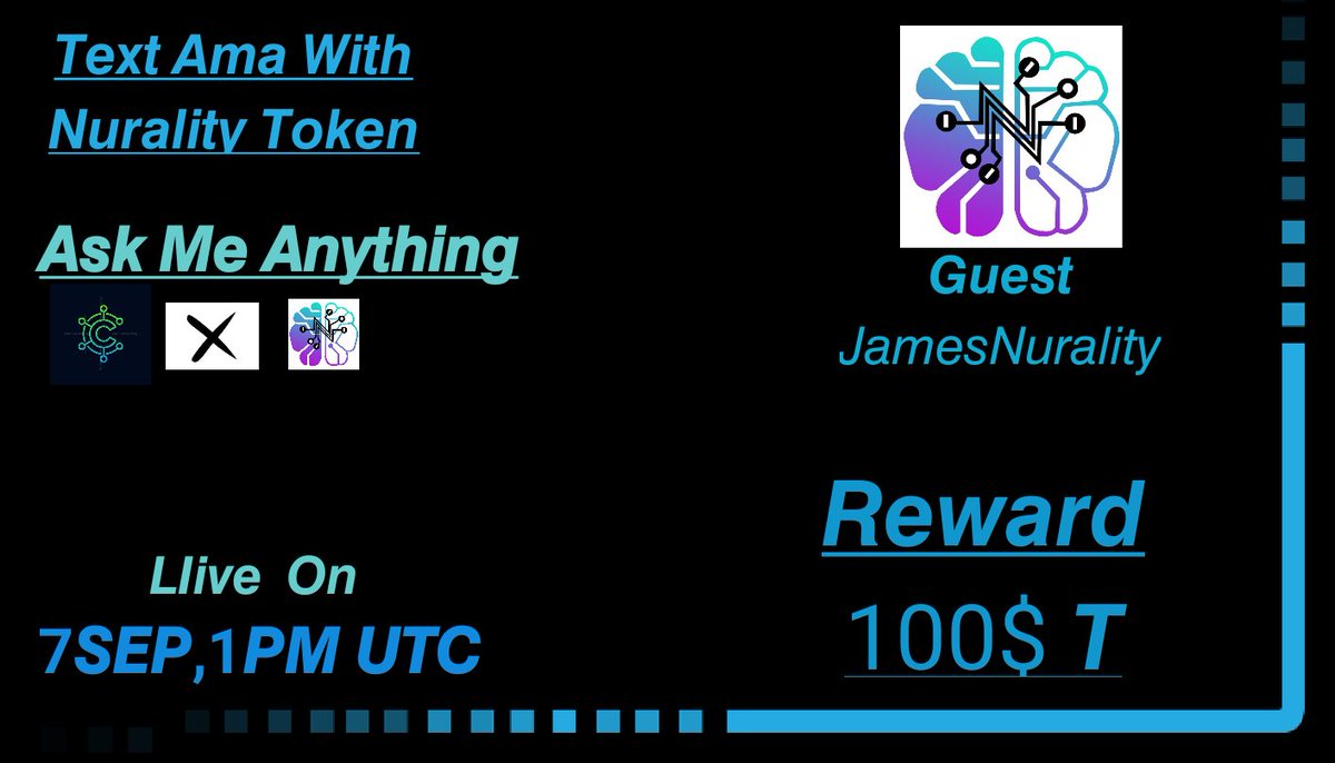 CRYPTOANALYZER0's tweet photo. 🎙️We're pleased to announce   #AMA With #NuralityToken at 7th Sep 1PM UTC
💰Rewards Pool:100$ T
🏠Venue: @CRYPTOANALYZER13
〽️Rules:
1⃣ Follow 
@CRYPTOANALYZER0 &amp; @Nuralitytoken
2⃣ Like &amp; RT
3⃣ Tag 3 Friends (Max 3 questions) https://t.co/j0EEE75124
