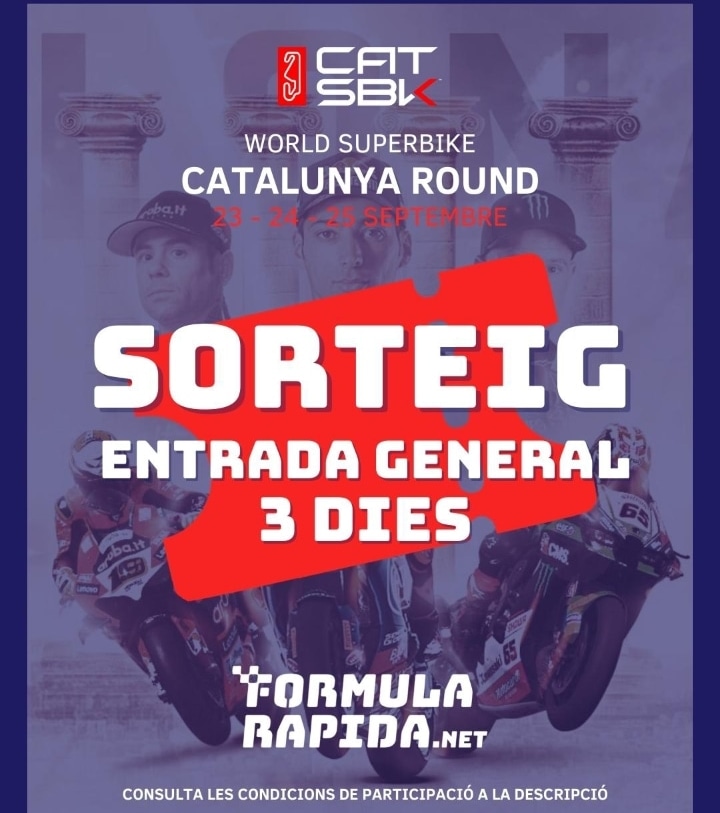 FRapidaCAT's tweet photo. SORTEIG 
Des de @FRapidaCAT sortegem una entrada per 3 dies al Gran Premi de Superbikes que es disputa al @Circuitcat_es el cap de setmana del 23,24 i 25 de Septembre 

Que cal fer per participar:
- Donar Like a la Publicació
- Fer Retweet 
- Comentar amb qui anirias al GP https://t.co/wBzcuaDsNb