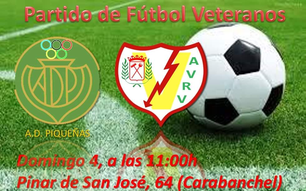 rvmveteranos's tweet photo. 📢⚽️Arrancamos la temporada jugando un partido amistoso de #futbolveteranos homenaje al que fuera Presidente de la @ADPIQUENAS
📅4 de septiembre
⏱️11h.
🏟️Campo #ADPiqueñas ( c/ Pinar de San José - Carabanchel)
#AVRV #RayismoSolidario #FutbolSolidario https://t.co/2I7qFGWLbX