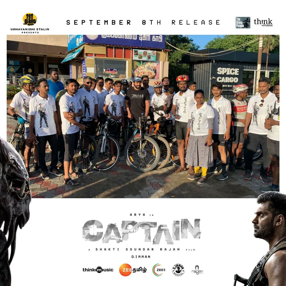 ThinkStudiosInd's tweet photo. Madurai cycling club met our #captainparade today β€οΈβ¨! Gearing up for the rest of the day πͺπΌ
@arya_offl @ShaktiRajan @SimranbaggaOffc #AishwaryaLekshmi @adithyalive @immancomposer @madhankarky @tkishore555 @thinkmusicindia #TheShowPeople @RedGiantMovies_ @Udhaystalin https://t.co/CK13KNuWsD