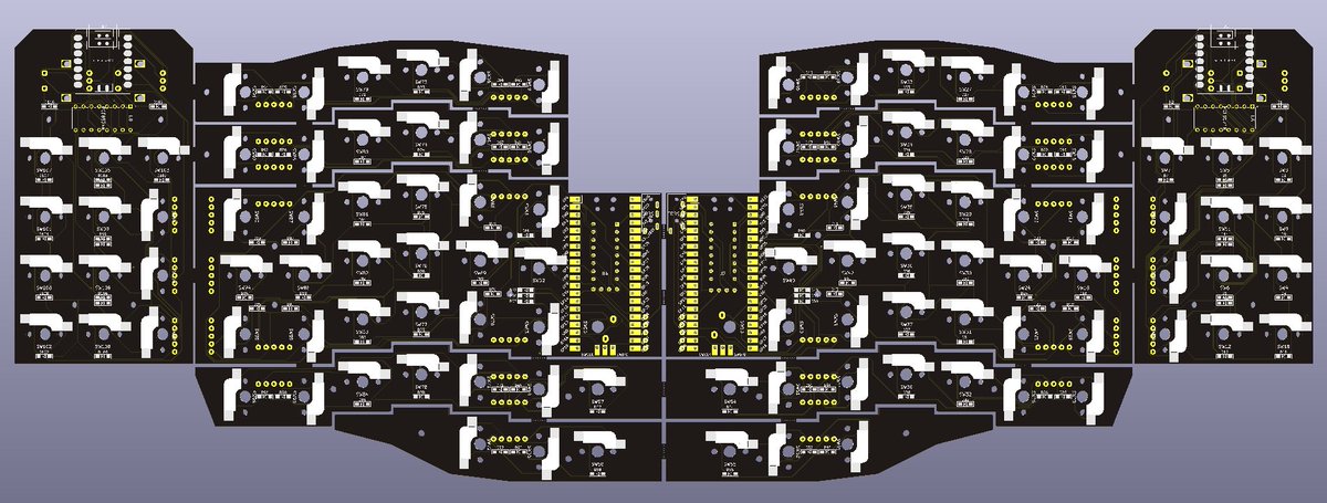 Echinacea110の配線、基板設計が完了しました。
更に、左右テンキーサイズパーツをマクロパッドとして独立使用できるようにしました。