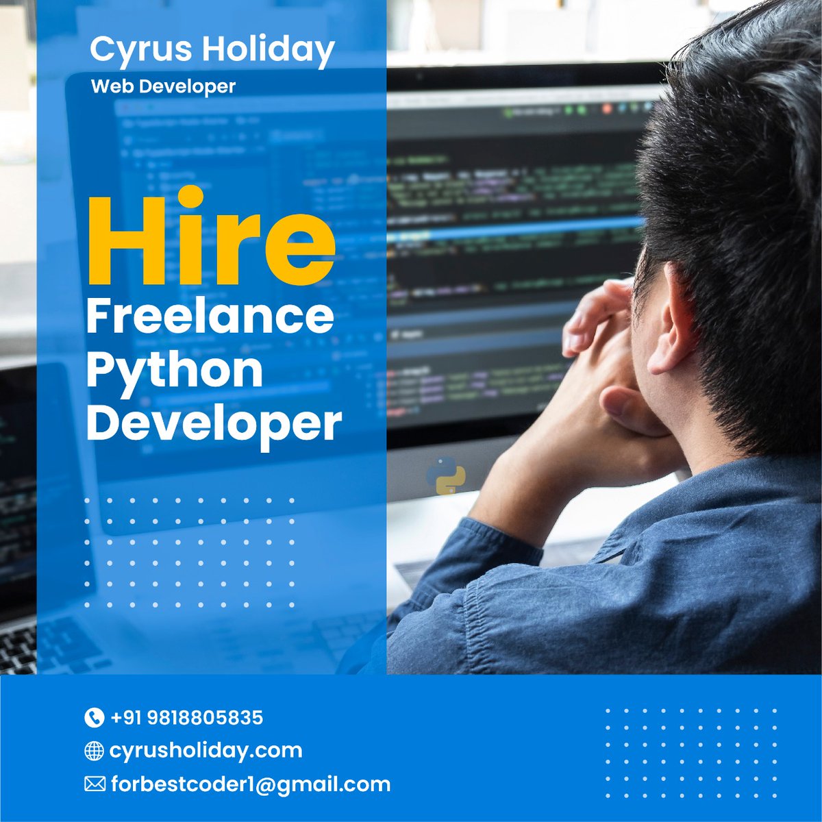 holiday_cyrus's tweet image. Python is the world&apos;s fastest-growing programming language, according to Stack Overflow, and it will continue to grow even quicker.

Visit -: cyrusholiday.com 
Whatsapp me-: wa.me/919818805835 

#freelancepythondeveloper #pythonprogramming 
#pythondeveloper