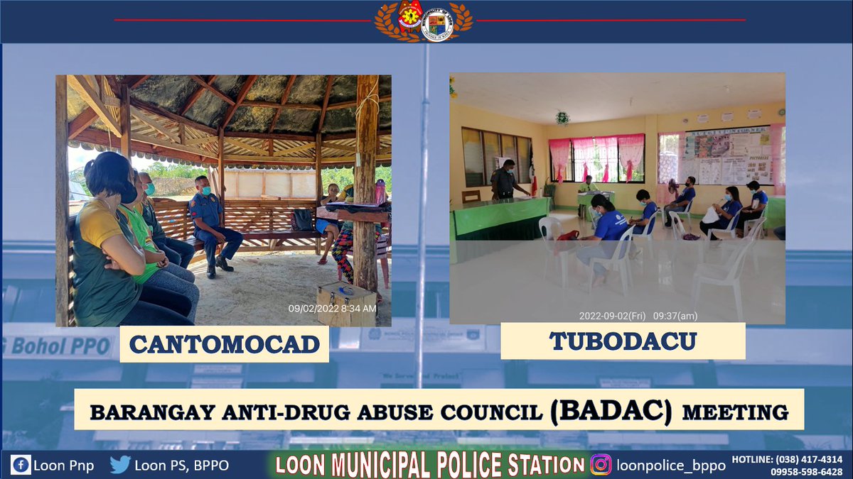 loonpsbppo's tweet photo. September 2, 2022: Loon, Bohol - Barangay Anti-Drug Abuse Council (BADAC) Meeting at Cantomocad and Tubodacu

 #TeamPNP
#TeamLoonGoodCops
#WeServeAndProtect
#PNPPATROLPLAN2030 https://t.co/1vwAbJz8mv