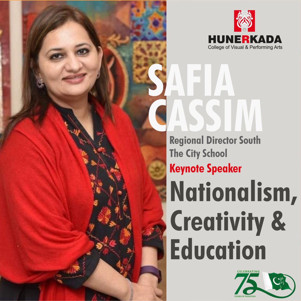 hunerkada's tweet photo. Meet our Colloquy Speaker β Safia Cassim
#Hunerkada #PehchanPakistan #Nationalism #Creativity #Education #InclusiveCollaboration #InclusiveEducation https://t.co/ba48M1ygGb