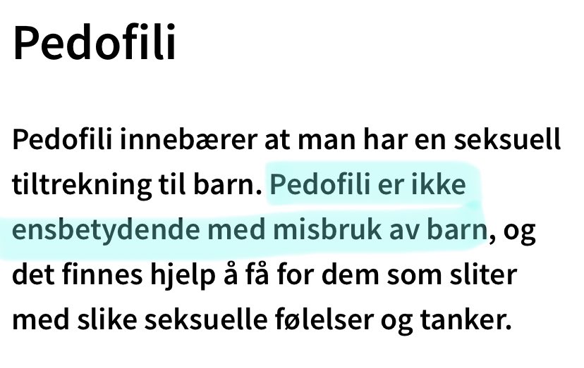 astrilestrange's tweet photo. Pedofile er også mennesker som fortjener hjelp. 

Jeg antar at Nytt på nytt både er kjent med stigmaet om at pedofile er overgripere, og også at det er mange som prøver å skape det samme stigmaet om transpersoner. Denne vitsen er skadelig. https://t.co/HGGyZyzM1A