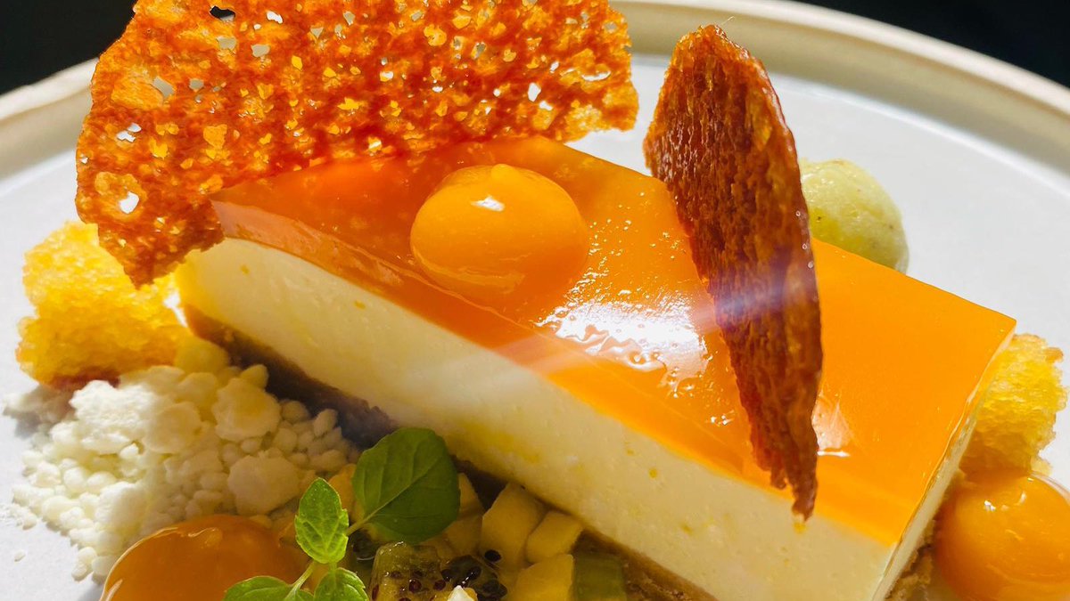 Introducing our #PassionFruit  Cheesecake... 

This mouthwatering dessert features mango gel, vanilla cake, brandy snap, tropical salsa and kiwi sorbet 🥝🍰😍 

To book a table in our restaurant, please email info@norfolkmead.co.uk or call the team on 01603 737531 📲