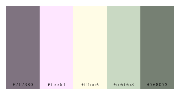 ColPaletteBot's tweet photo. Beep beep, here's a pretty color palette for you!
color-scheme.js parameters used:
- hue: 313
- variation: pale
- colors: #7f7380, #fee6ff, #fffce6, #c9d9c3, #768073
Have a lovely day!
#twitterbot #colorpalette #colors #palette #prettycolors https://t.co/Wu5jGCpRtT