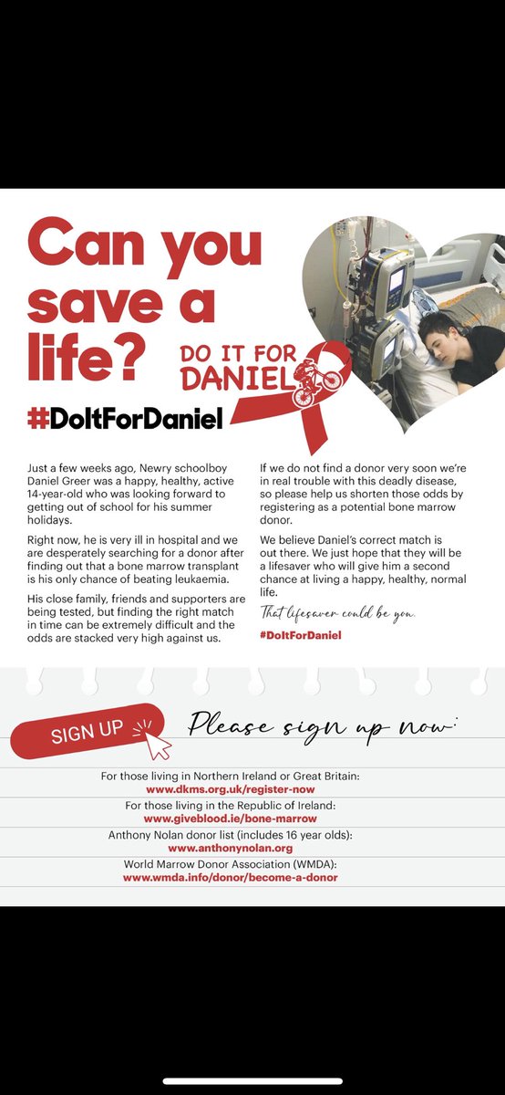 DoItForDaniel1's tweet photo. @KayBurley @SimonThomasTV @DoItForDaniel1 Education is key Having the platform to spread awareness is vital so thank you for your work so far. Daniel is a 14 yr old from Newry in Northern Ireland. Awaiting a bone marrow match to save his lifeβ€οΈ#doitfordaniel https://t.co/N7fU7U37Iq