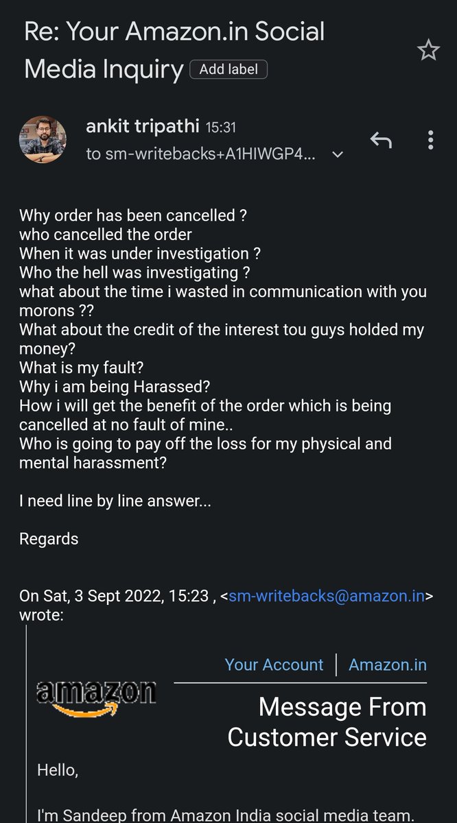 itsankit001's tweet photo. Harassment Harassment Harassment: #AmazonIndia 
#ScamAlert 
#exchangescam 
#consumerprotection
#unauthorizedaction
@amazonIN @AmazonHelp @Consumer2Court @consumercourtin @consumerForumCF @jagograhakjago @customercompl12 @AmazonCare @AmazonNews_IN https://t.co/Imex4CmGIQ
