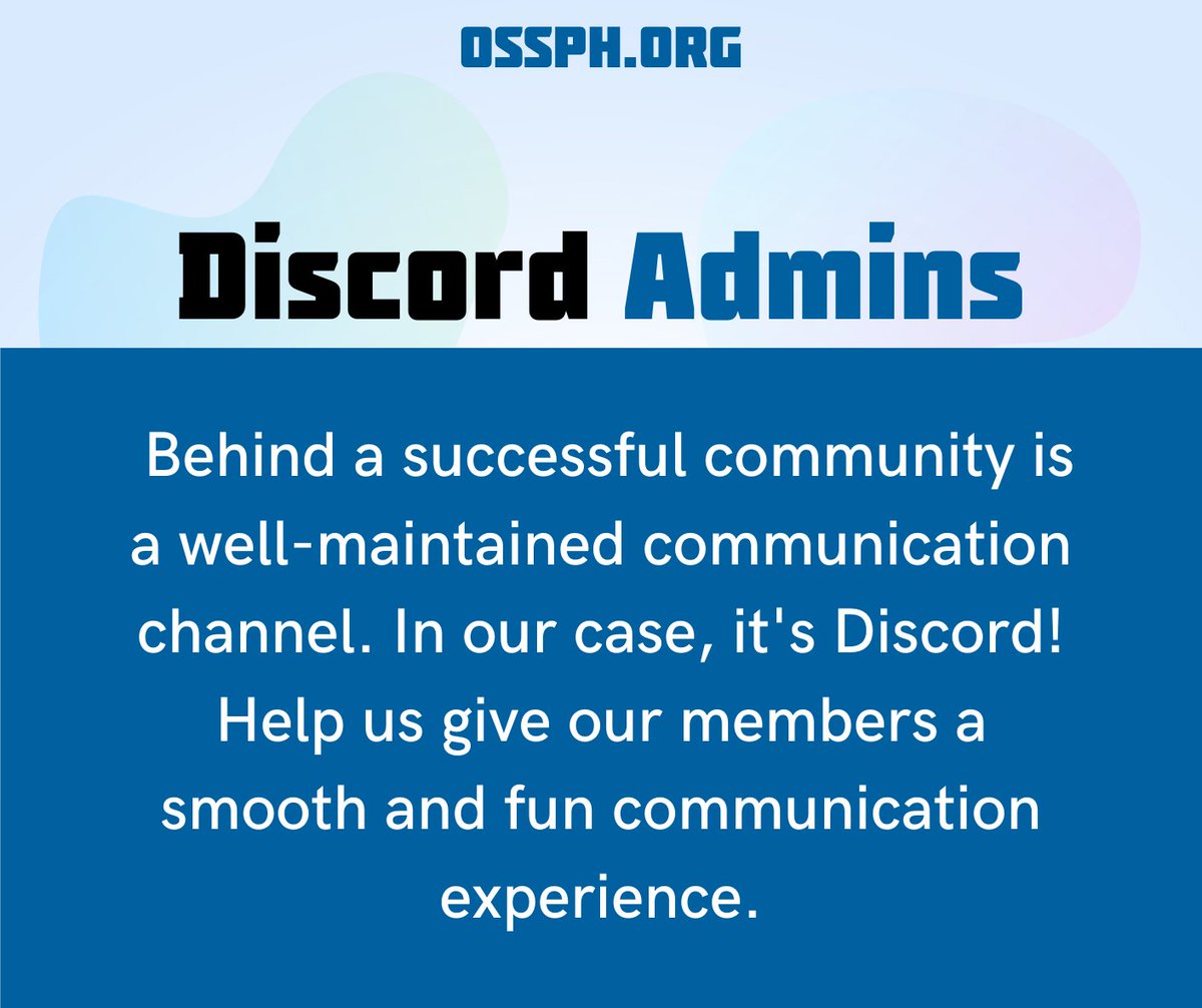 OSSPhilippines's tweet image. We need help! OSSPH is looking for volunteers! 🙇‍♂️

Available positions include:

✍️ Technical Writers
🤓 Discord Admins
🎫 Event Organizers

Help us spread awareness about open source software development and highlight the hardworking Filipino open source developers behind it.