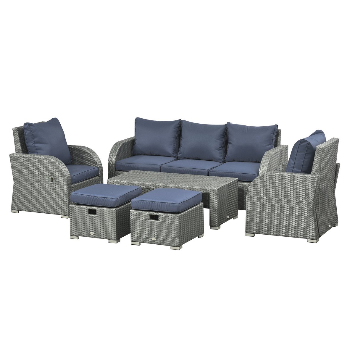 Outsunny 6pc Wicker Sectional Set Cushioned Outdoor Rattan 3-Seat Sofa 2 Adjustable Recliners 2 nutima.co/products/outsu… #patiofurniture #outsunny #outdoor #furnituresets