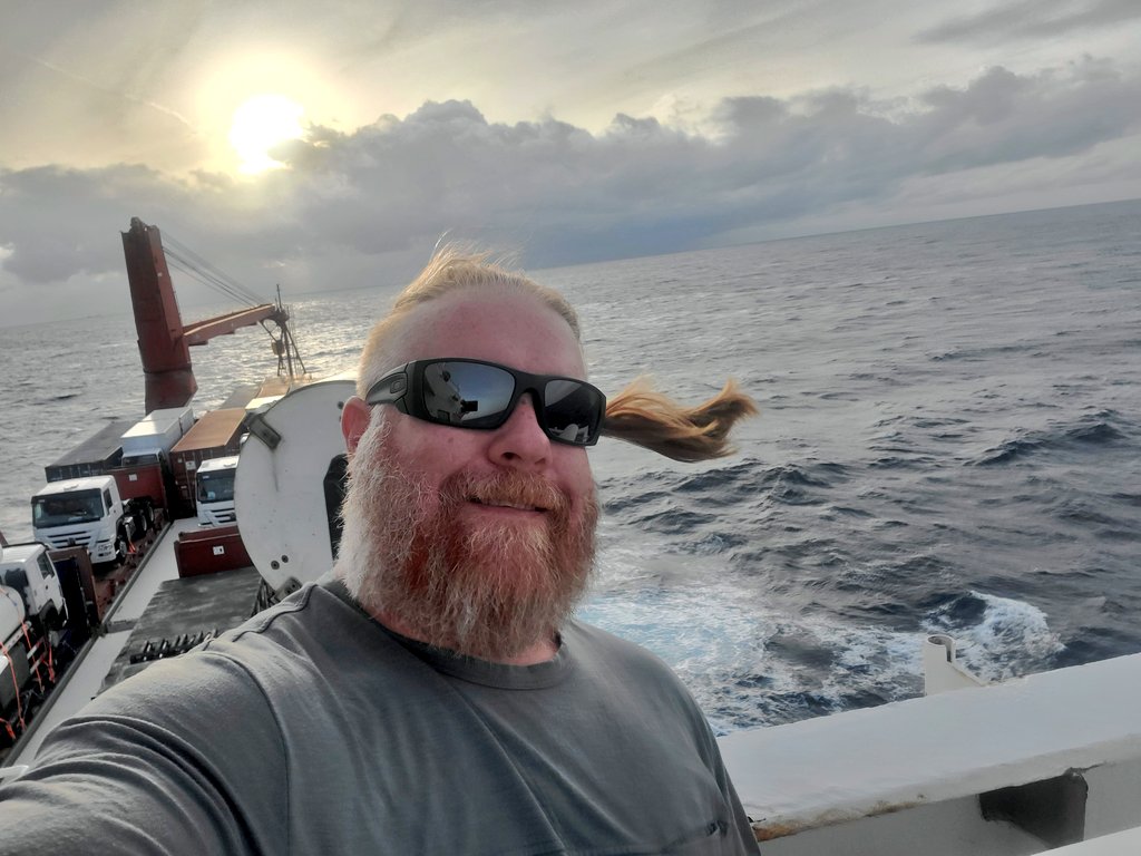 RedbeardILRCSAA's tweet photo. Winds picking up &amp; clouds look a bit ominous. Wishing for a nice calm crossing, but hearing we may have 3 to 4+ meter seas and near gale or gale force winds at times during our transit. Gotta love it when things get a bit nautical out here! 

#Sailor #3rdMate #PiratesLifeForMe https://t.co/owCI3xCwU5