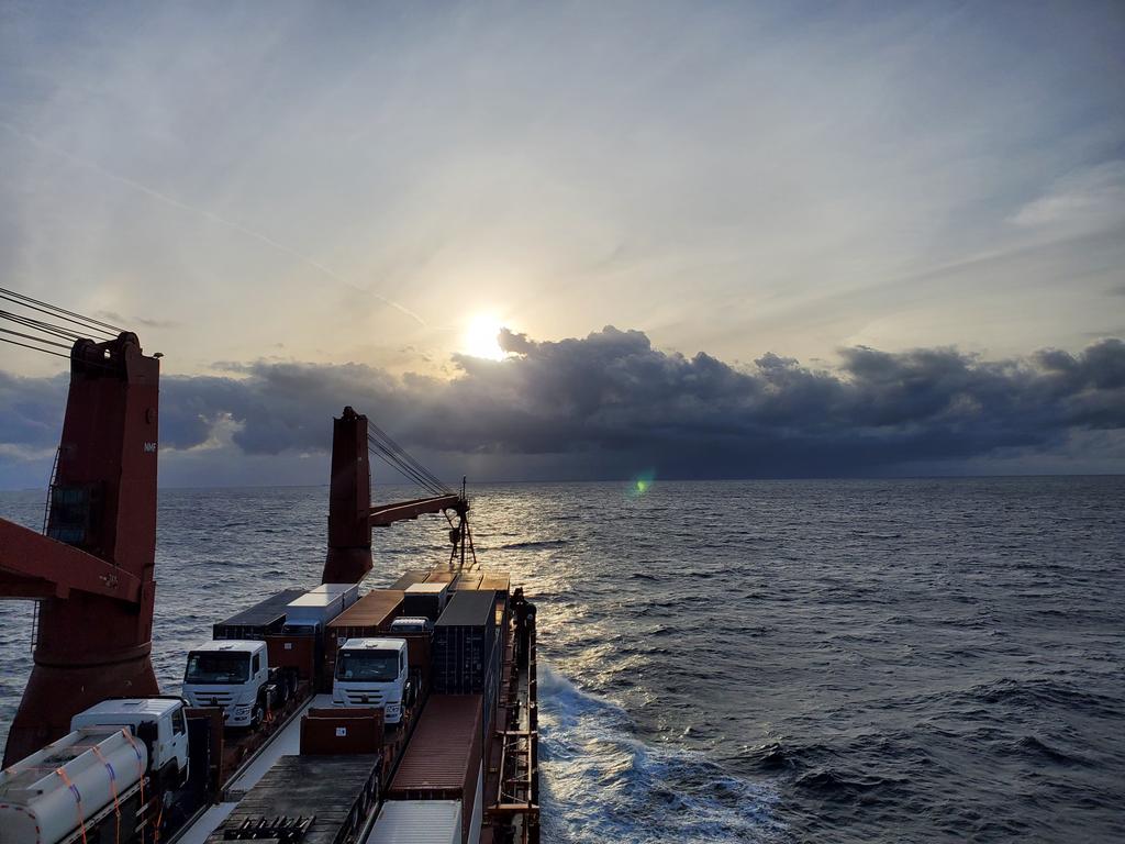 RedbeardILRCSAA's tweet photo. Winds picking up &amp; clouds look a bit ominous. Wishing for a nice calm crossing, but hearing we may have 3 to 4+ meter seas and near gale or gale force winds at times during our transit. Gotta love it when things get a bit nautical out here! 

#Sailor #3rdMate #PiratesLifeForMe https://t.co/owCI3xCwU5