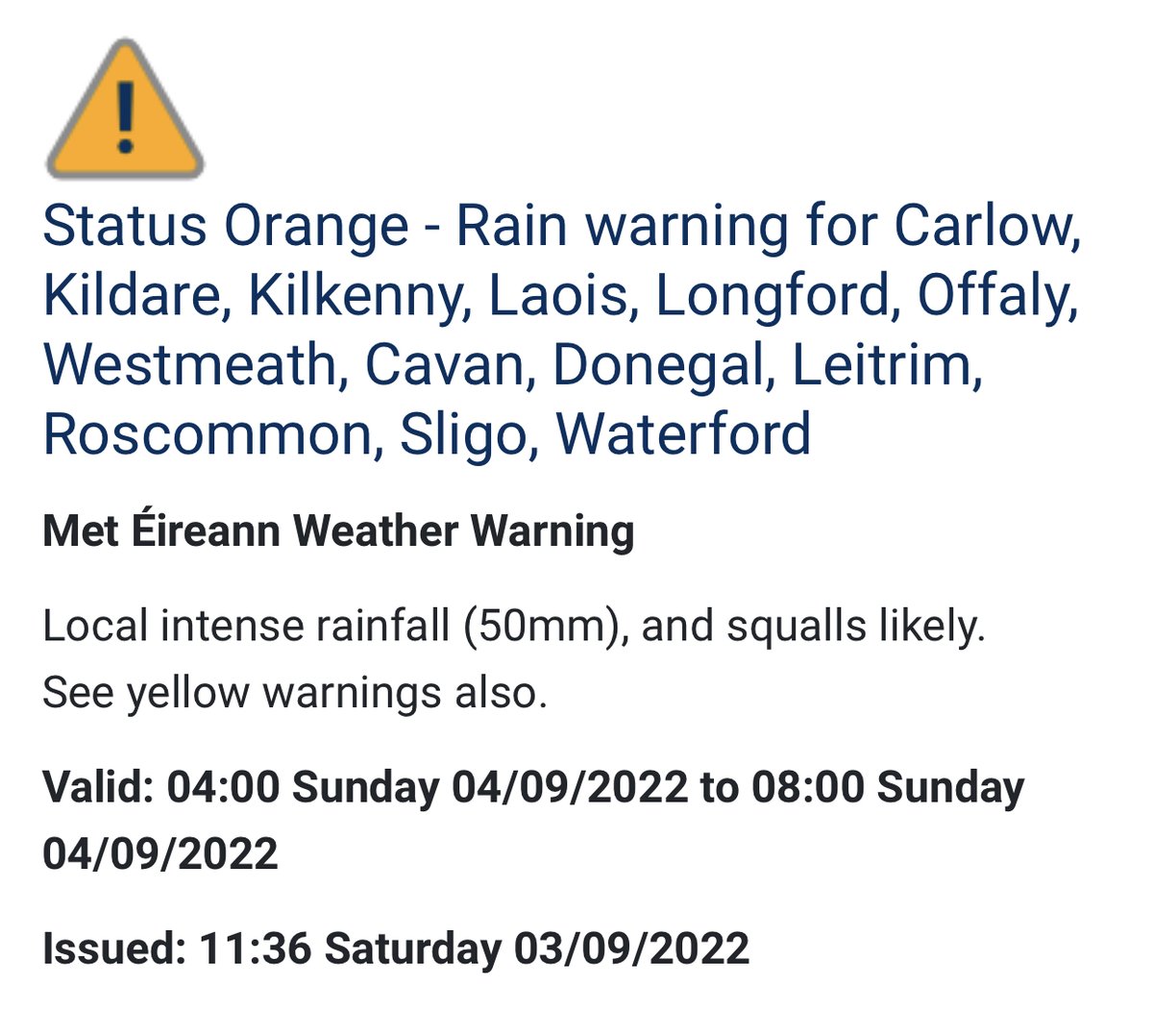 longwestlocal's tweet photo. 🟠 Met Éireann Rain Warning 🌧 

#Longford #Westmeath #MLNWeather https://t.co/NDeV4wy2U4