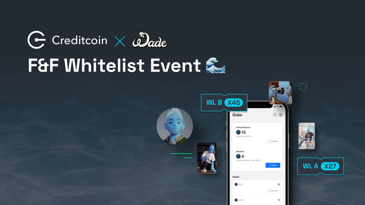Creditcoin's tweet photo. 🌊 Creditcoin x Wade F&amp;F #Whitelist Event! 🌊

👉 Stake 10,000 $CTC for a chance to win a spot on the exclusive @Worldwide_Wade #NFT Whitelist in partnership with @cripco_official!! 🔥

🏆 Prizes 🏆
WL A x 27
WL B x 45

#Creditcoin $GTD

All the details 👇
https://t.co/7f1C5QauVO https://t.co/vVlLHWiuqc