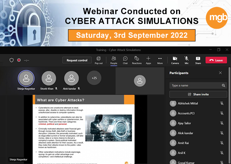 As companies digitize businesses and automate operations, cyberrisks proliferate; Brief was given on how the cybersecurity organization can support a secure digital agenda. 

#webinar #session #cybersecurity #cyberattack #itriskmanagement #digitalcommunications 
@WeAreMgbTeam