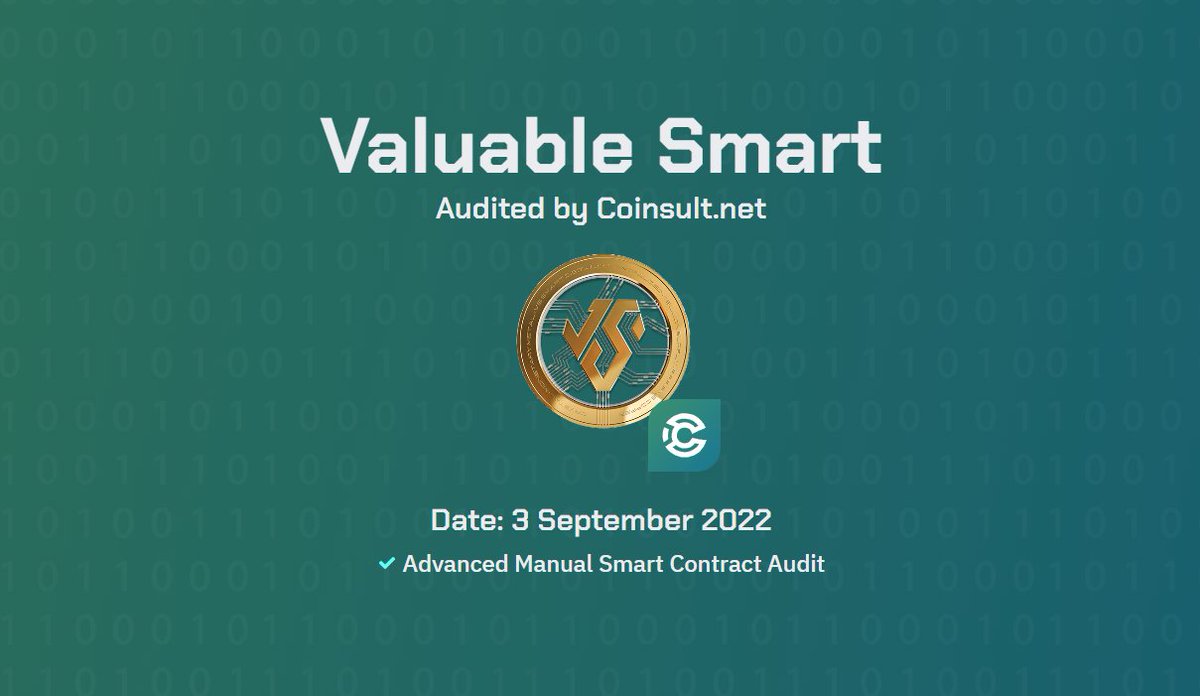 CoinsultAudits's tweet photo. 🔒 New audit completed for 
@ValuableSmart 

Read more:
https://t.co/61nQdinTnL

🐦Twitter: 
https://t.co/VAs87eOytL

📱 Telegram: 
https://t.co/c410maaaac

🌐 Website: 
https://t.co/LDbr0tyfgP https://t.co/9KP8Pruz7s