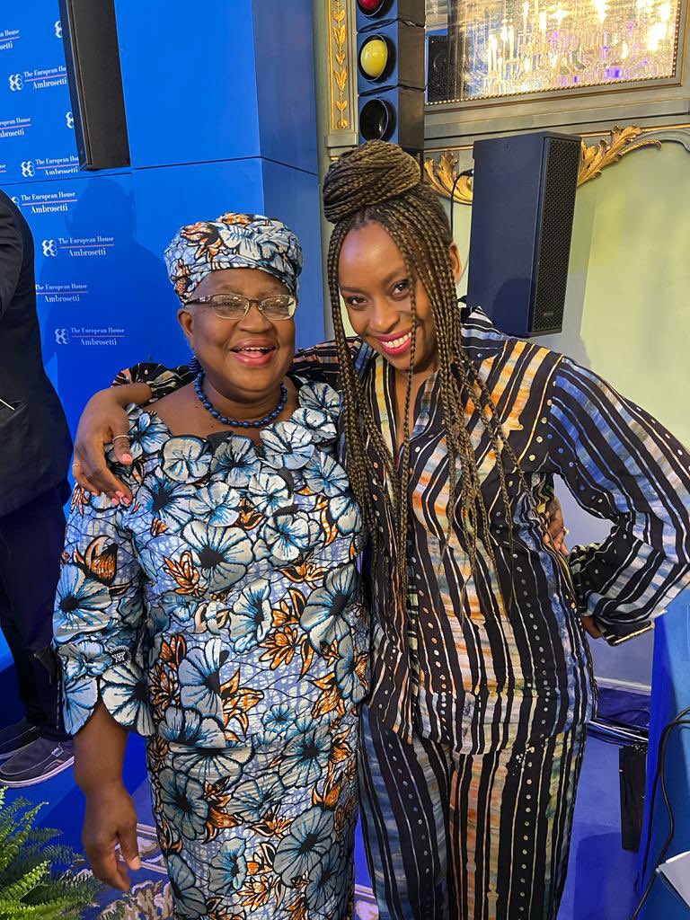 NOIweala's tweet photo. It was wonderful to catch up with my talented and creative younger sister, Chimamanda Ngozi Adichie @ChimamandaReal. Star performance, as usual, at the European House  @Ambrosetti_. So proud of you! https://t.co/vwIL3agqa8