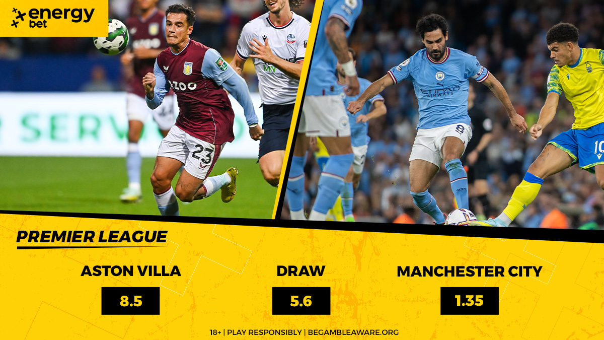 Aston Villa hosts Manchester City tonight in pursue of their 2nd Premier League win.

Check out our odds at EnergyBet⚽

👉 bit.ly/3Rvgyi9

 18+ | Play Responsibly | BeGambleAware.org