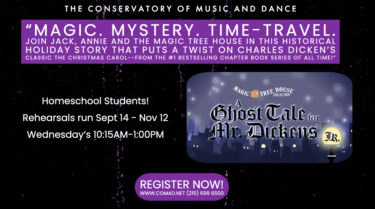 Check out our homeschool program!  We hold a 10 week production with class rehearsals 2-4 hours one day a week for 10 weeks. We then put on a wonderful display of our talented students of a production in our own theatre!  Coming Up: Magic Tree House Collection's "A Ghost Tale fo