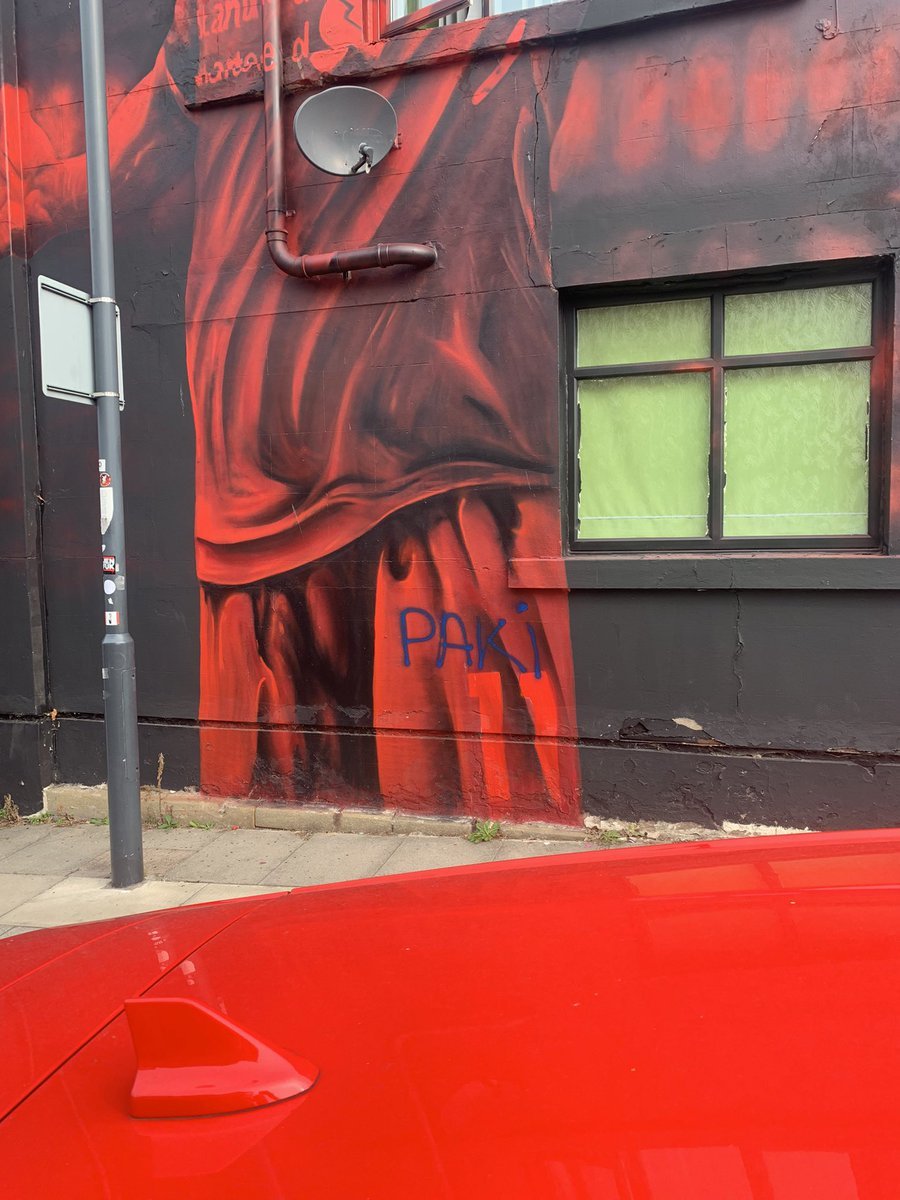 FootballJOE's tweet photo. Mohamed Salah mural defaced with racial slur ahead of the Merseyside derby

Disgraceful behaviour

📸 @Nazira_Yusuf22 https://t.co/W76gOWaxBz