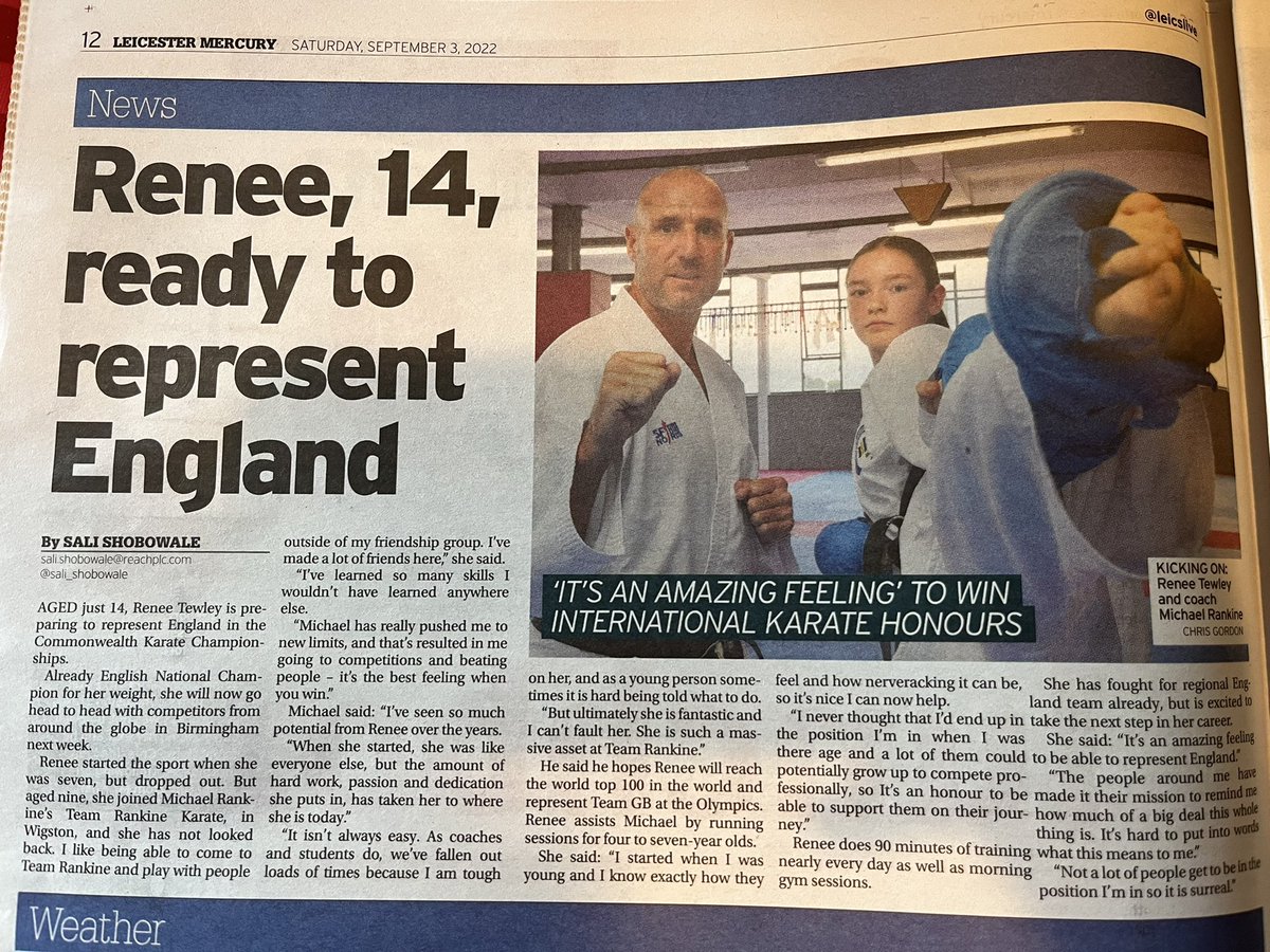 SWHS_HighSchool's tweet photo. Massive pride today to read this celebration of one of our BRILLIANT students in the Leicester Mercury! How fantastic!😍Congratulations to Renee and her family for all that she has achieved so far. Onwards and upwards! 🥋🏅
#teamsouthwigston #southwigstoncares https://t.co/DzOpOLUesw
