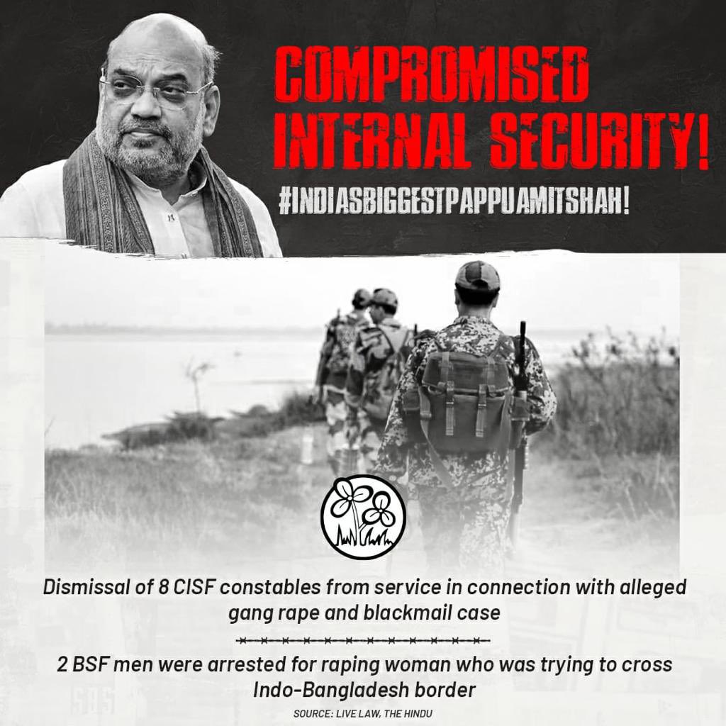 AITCofficial's tweet photo. HM @AmitShah has failed on every count - 

👎Internal Security COMPROMISED
👎Women's Safety COMPROMISED
👎Social Harmony COMPROMISED
👎Democratic Ethos COMPROMISED

So, we urge #IndiasBiggestPappuAmitShah to own up to his series of failures!

Your puppetery won’t distract us. https://t.co/q5OawGX1h5