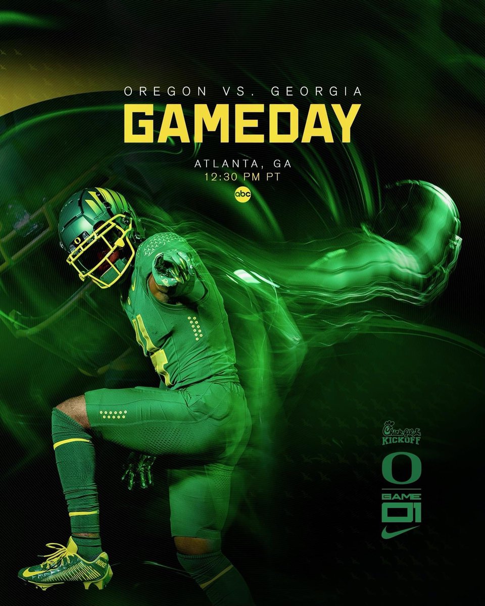 GET UP DUCKS!  It’s game day!  We made it a long 248 days without Oregon Football.  Whether in Atlanta or back home - wear green and get ready to cheer #GoDucks #CFAKickoff #BeatGeorgia