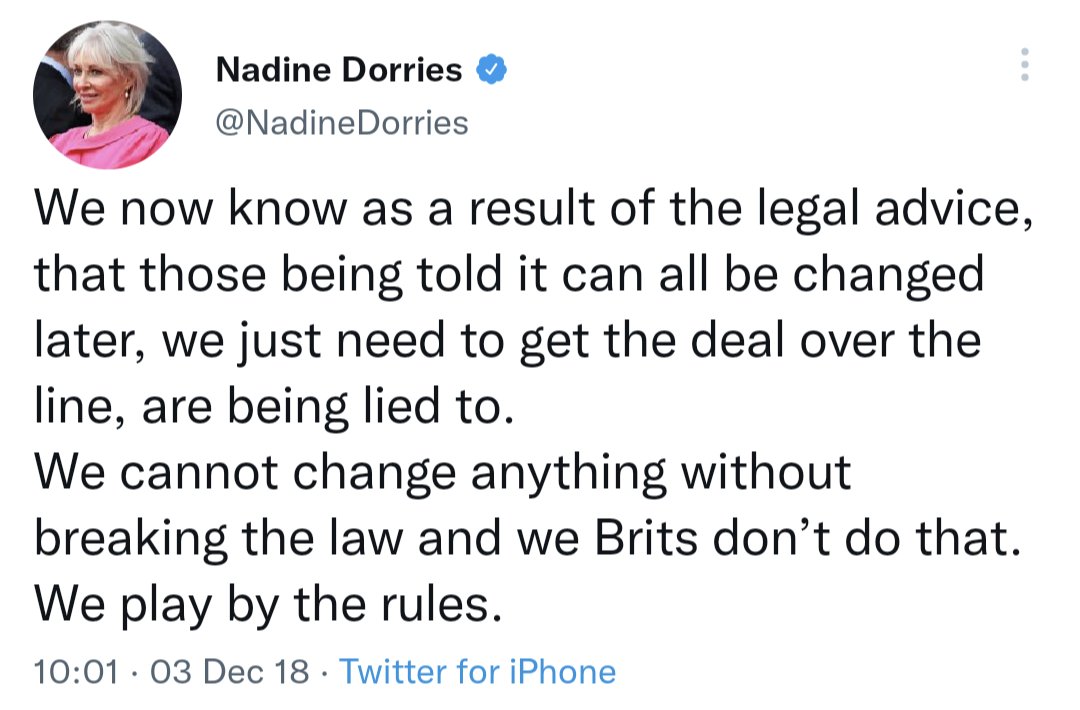 We've all broken the law - @NadineDorries Brits don't break the law - also @NadineDorries Good she references the rules though. Important to remember she thinks they apply differently to her government.