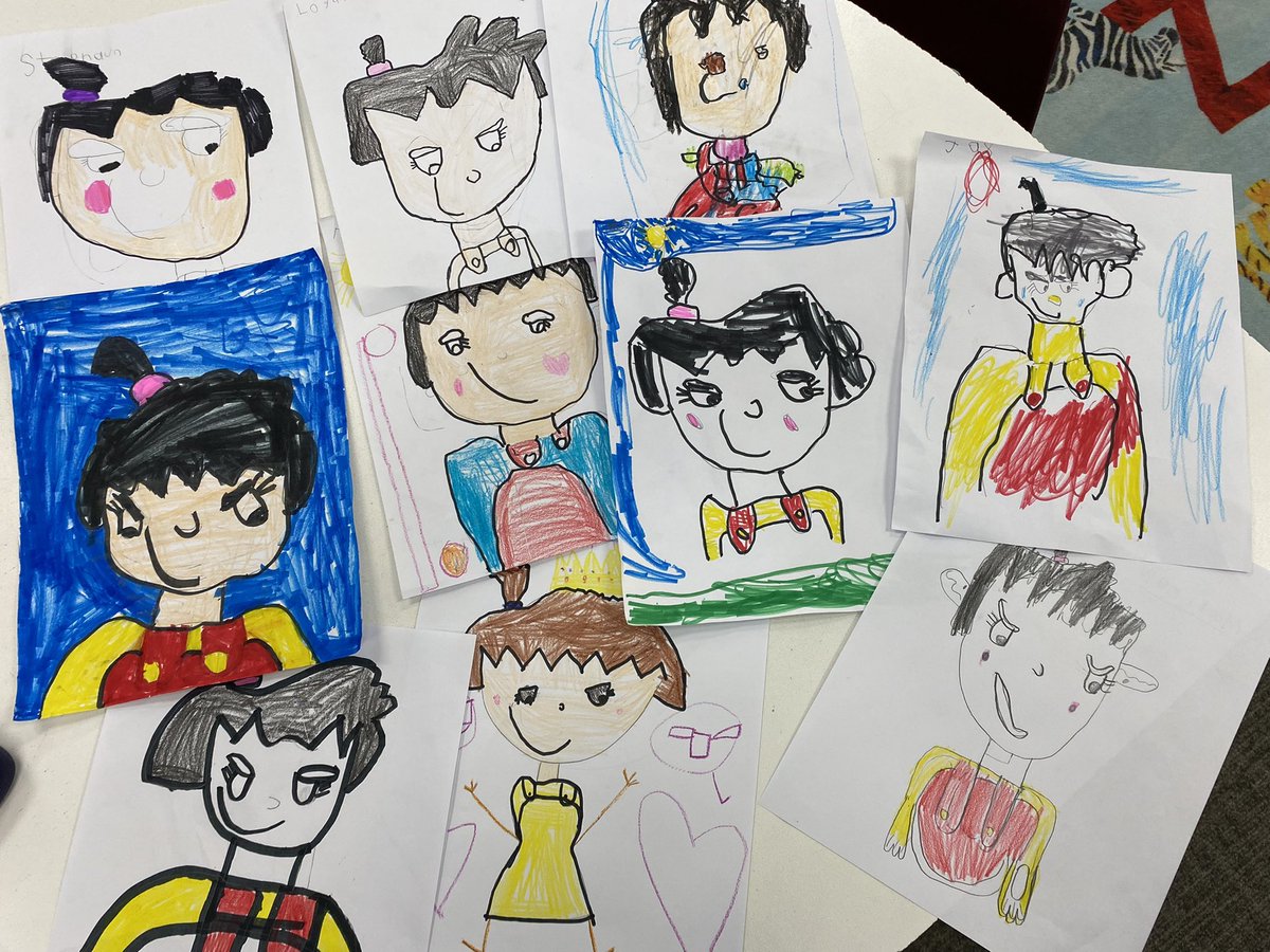 Ms_RogersEd's tweet photo. Take a look at these amazing drawings of Mean Jean the Recess Queen! I have some amazing artists in my class this year 🎨👑 https://t.co/YUnKgI9wMw