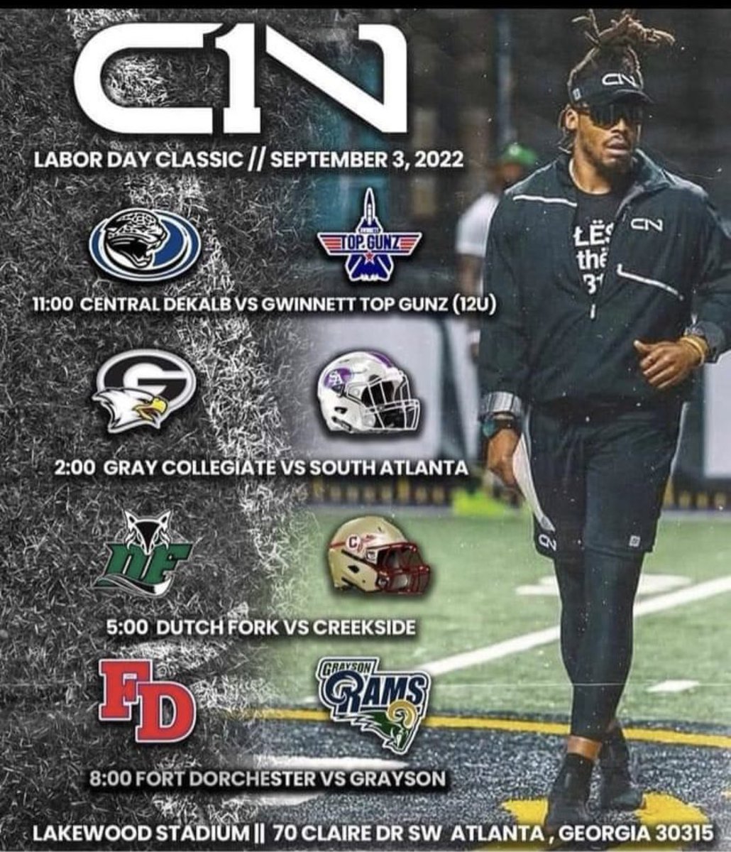 CannonRobinson3's tweet photo. It’s GAME DAY! #1CD #Dreamchasers 12U get to play at the C1N High School Labor Day Classic 🔥 🔥 🔥 #QB1 @CameronNewton @CamNewton7v7 https://t.co/TkngnQUqSW
