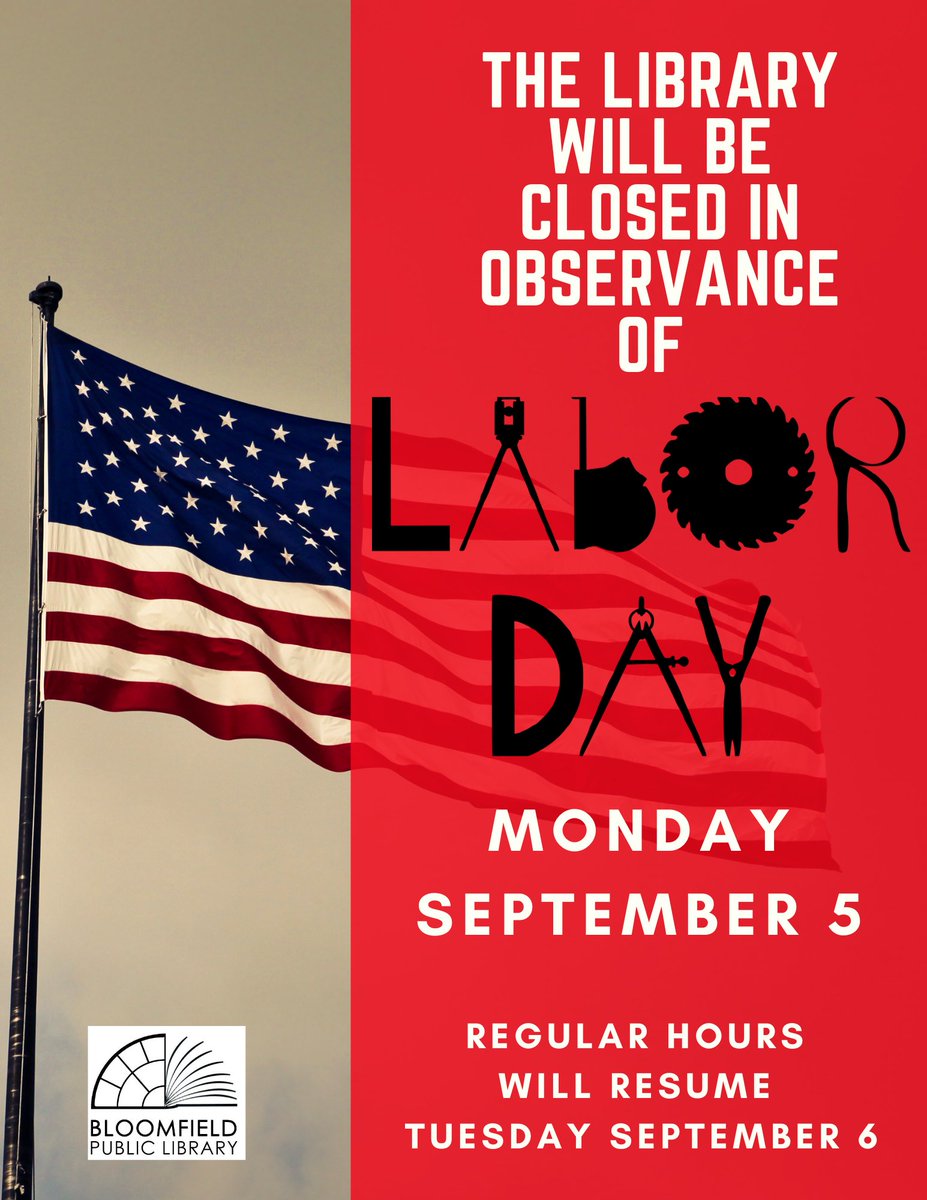 BPLnj's tweet image. We&apos;ll be closed this Monday - so stop by before 5 for any last minute items!
.
.
#bplnj #bloomfieldlibrary #bloomfieldnj #labordayweekend