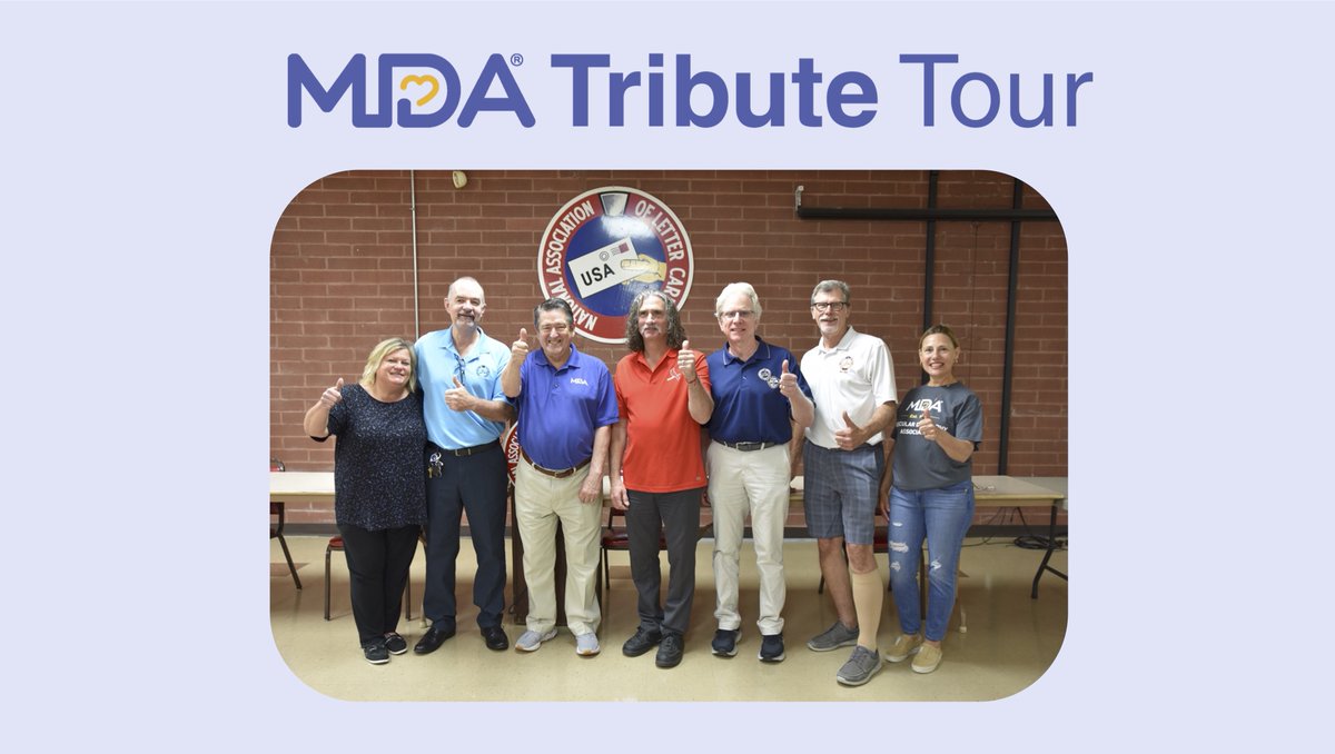 MDAorg's tweet image. Great seeing partners in #StLouis at @NALC_National  Branch 343 Officers, steadfast in their commitment to #DeliverTheCure! Pictured: Tina Hunt, Marvin Booker, with MDA's Dr. Wood, Brian Litteken, Mike Weir, Dan Brauchle, with MDA's Kristine Welker. 
#MDA #TributeTour