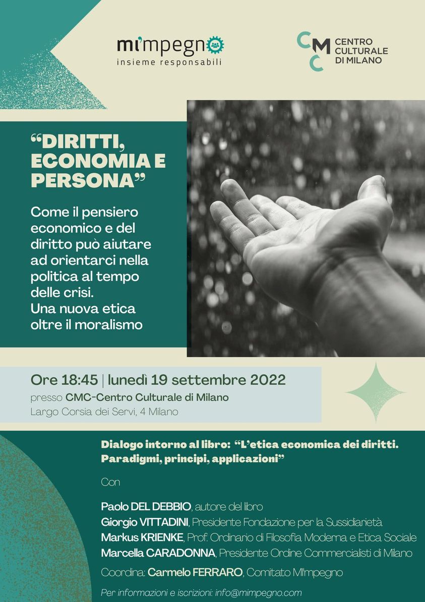 CoMImpegno's tweet photo. Interrogarsi sull’economia e sul diritto può aiutarci oggi ad arrivare ad un’etica condivisa nella nostra società, oltre a comprendere la differenza tra #morale e #moralismo. 
#savethedate #staytuned 
Lunedì 19 settembre alle ore 18:45
L.go Corsia dei Servi, 4 - Milano https://t.co/uXpuPxJoj4