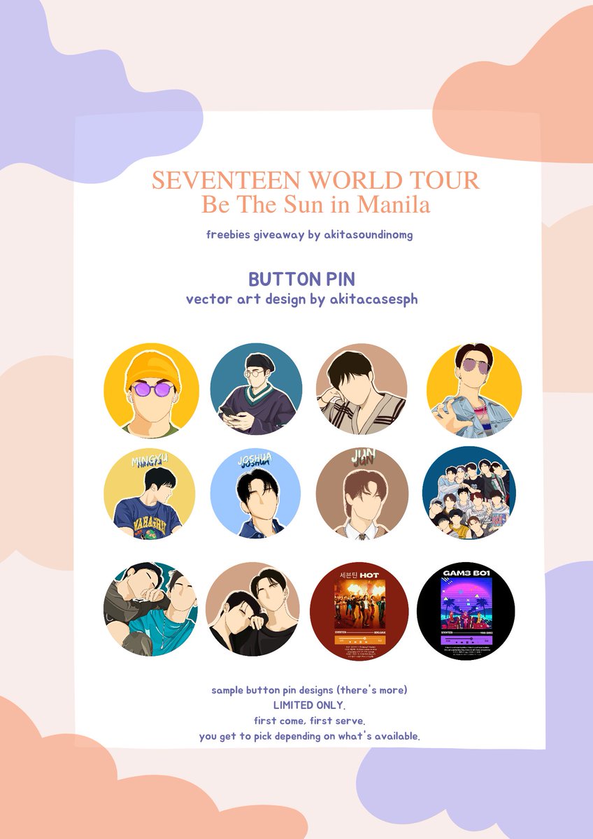 akitasoundinomg's tweet photo. ✨ seventeen world tour 
be the sun in manila freebies giveaway! 

will be giving away svt vector art button pins ( 2.25" glittered ) 
to carats on bets mnl day 1 oct 8! 

limited only :) 
check mechanics below! 

seee you! 🥹🫶
#BETHESUNinMNL 
#BeTSInMNL https://t.co/VRxcGFmuEi