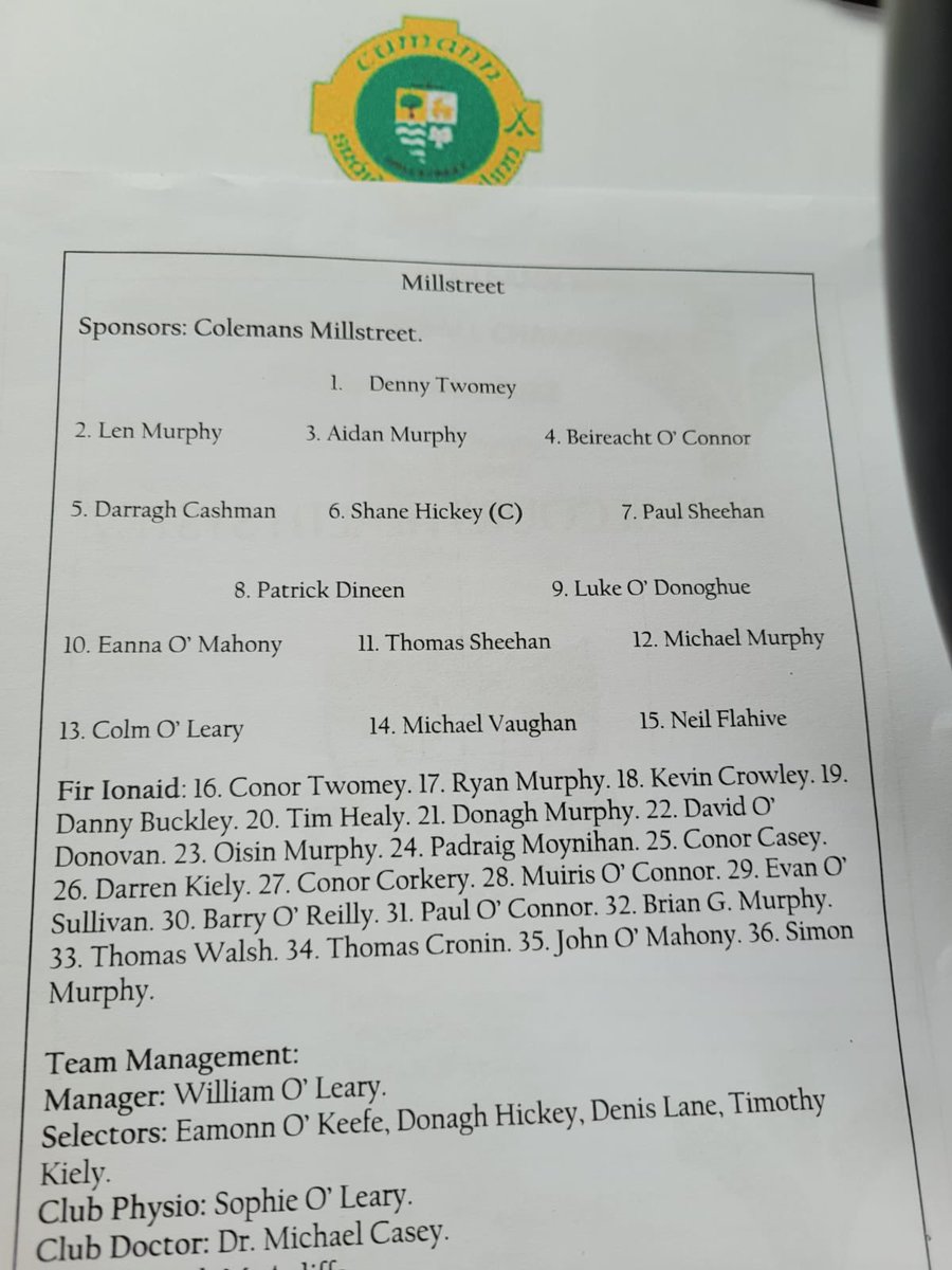 Today’s line up for @OfficialCorkGAA IAFC game vs @GlanmireGAA