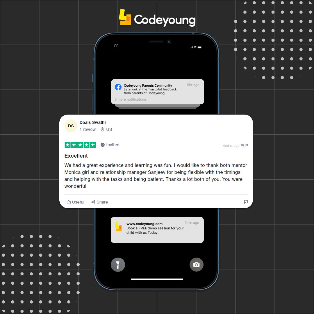 Codeyoung_india's tweet photo. Pleased to hear such encouraging reviews from out community!

Check out our amazing courses at https://t.co/QsNaLVcAdu

#codeyoung #maths #mathematics #k12 #education #coding #edtech #uk #unitedkingdom #ukparentshub #trustpilot #trustpilotreviews #startup #coding #codingstartup https://t.co/dwqAsfCuAw