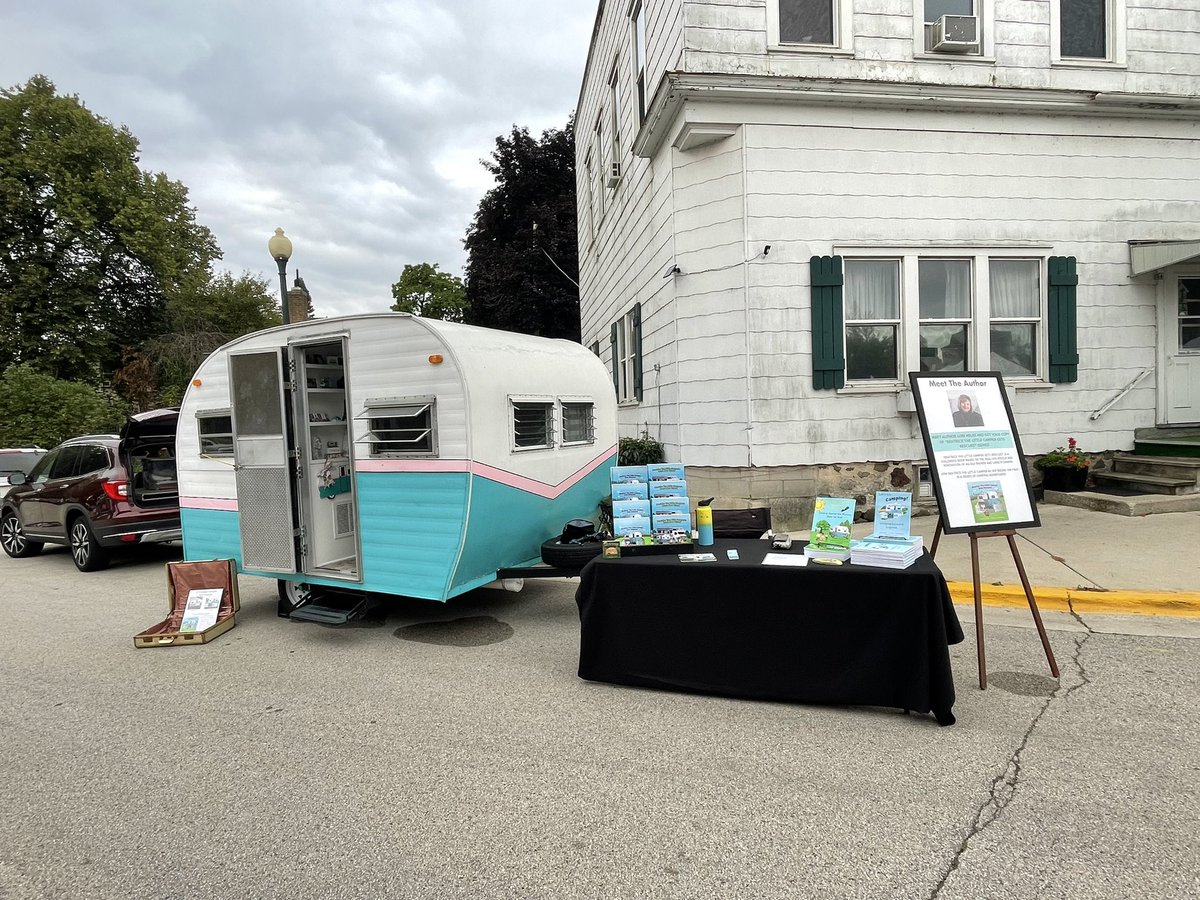 Happy Saturday! My last Elkhart Lake Farmers Market for the season is today! I'm all set up and ready!! #vintagecamper #ChildrensBooks