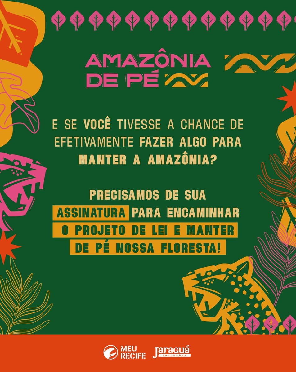 RedeMeuRecife's tweet photo. Contamos com vocês na Conexão Recife - Amazônia para assinar o projeto de lei em defesa da floresta, dos rios e do litoral! Se cheguem! Precisamos de 5 mil assinaturas no Recife, para que PLIP - Projeto de Lei de Iniciativa Popular saia do papel. 

#amazôniadepé #paisrecife https://t.co/F00RHcXSbK