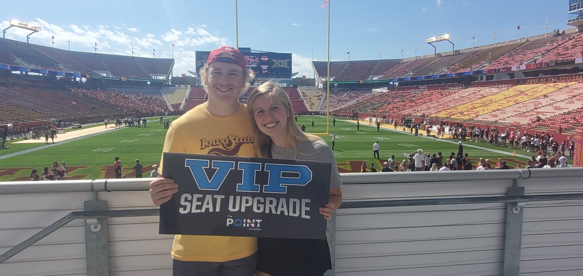 CycloneATH's tweet photo. Kylie and Grant got their #CycloneSeatUpgrade thanks to our friends, @ThePointatAmes! https://t.co/SYnsmJyRok