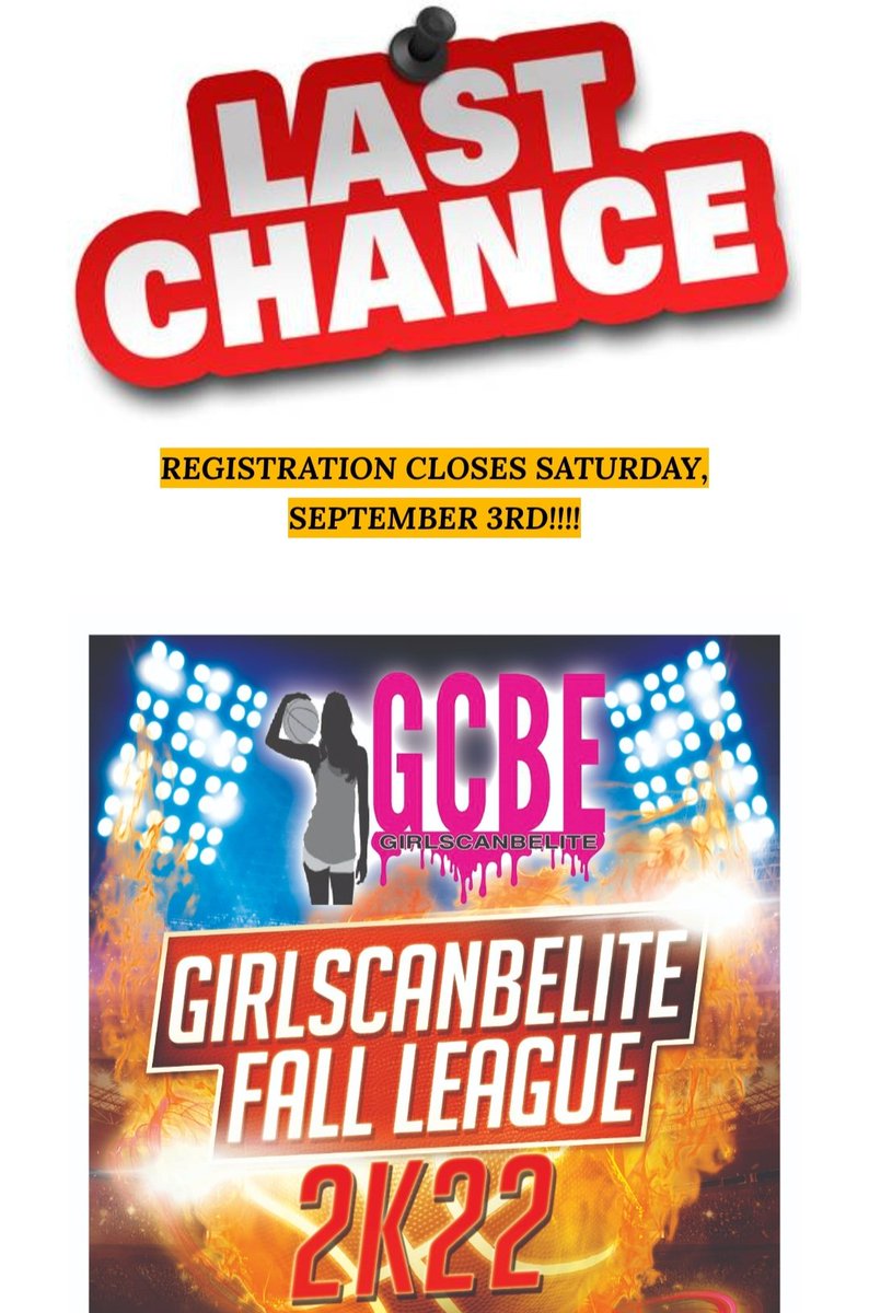 LAST CHANCE....
REGISTRATION CLOSES TODAY! 
GirlsCanBElite.com <a href="/WayneGirlsBBall/">Wayne Lady Warriors🏀</a>