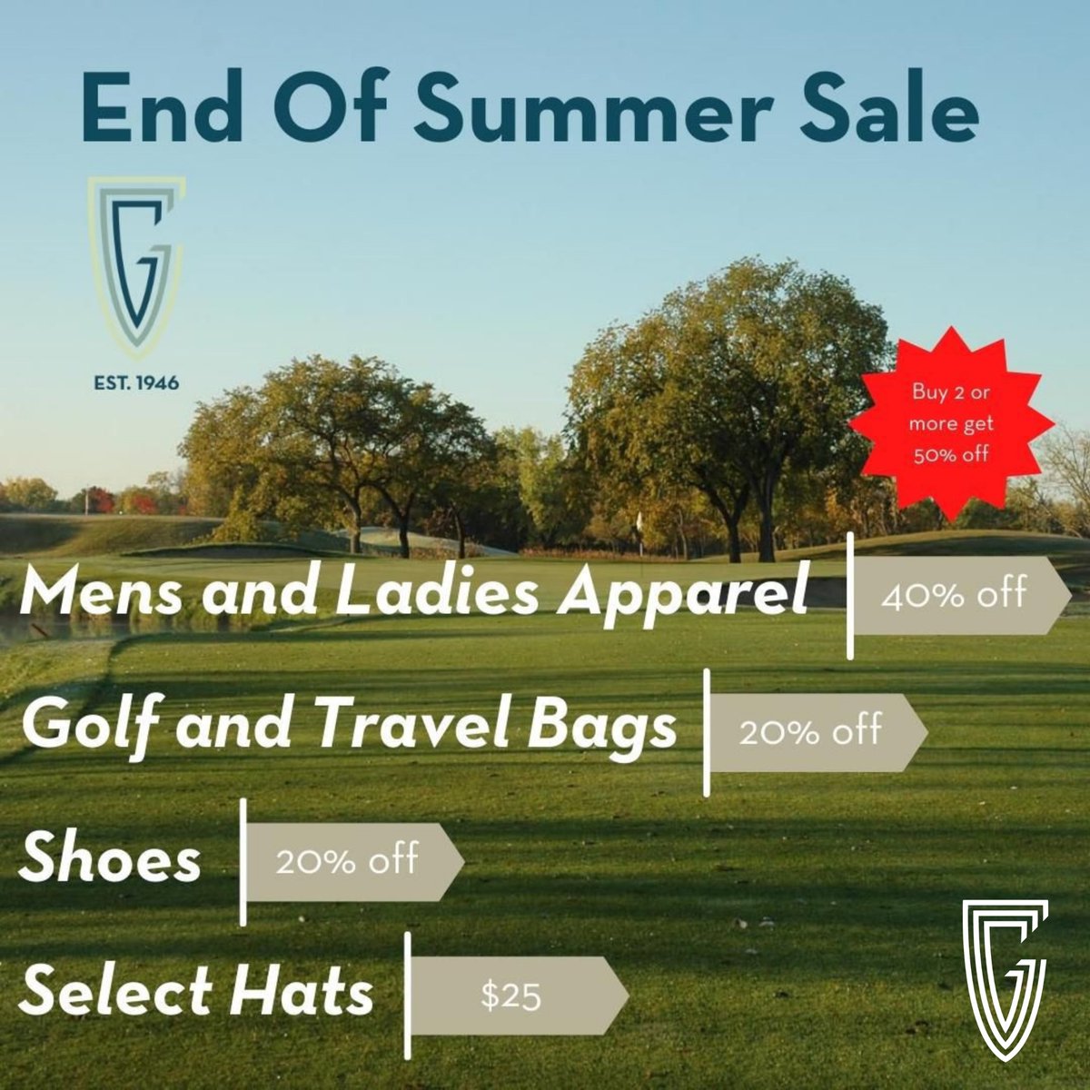 Our End of Summer Sale is now on! Come visit us in the Golf Shop for the best deals of the season on all remaining inventory! #enjoyglendale
